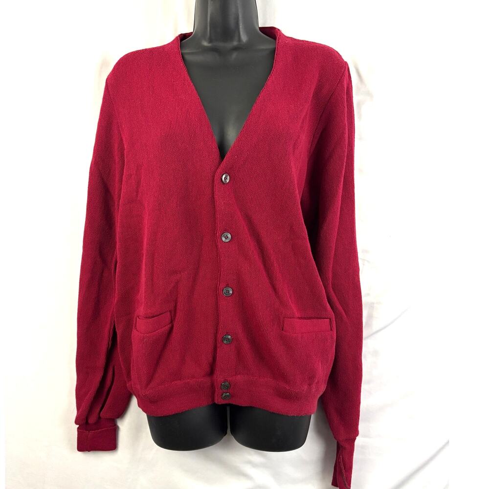 Vintage‎ Lahmar Men's Red Cardigan Sweater V-Neck Pockets Large USA 70s/80s